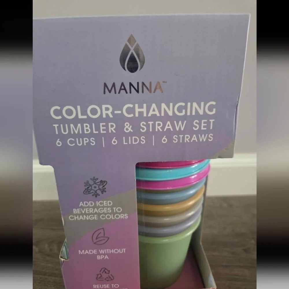 Manna color changing 12oz tumbler & straw 6pk set NEW